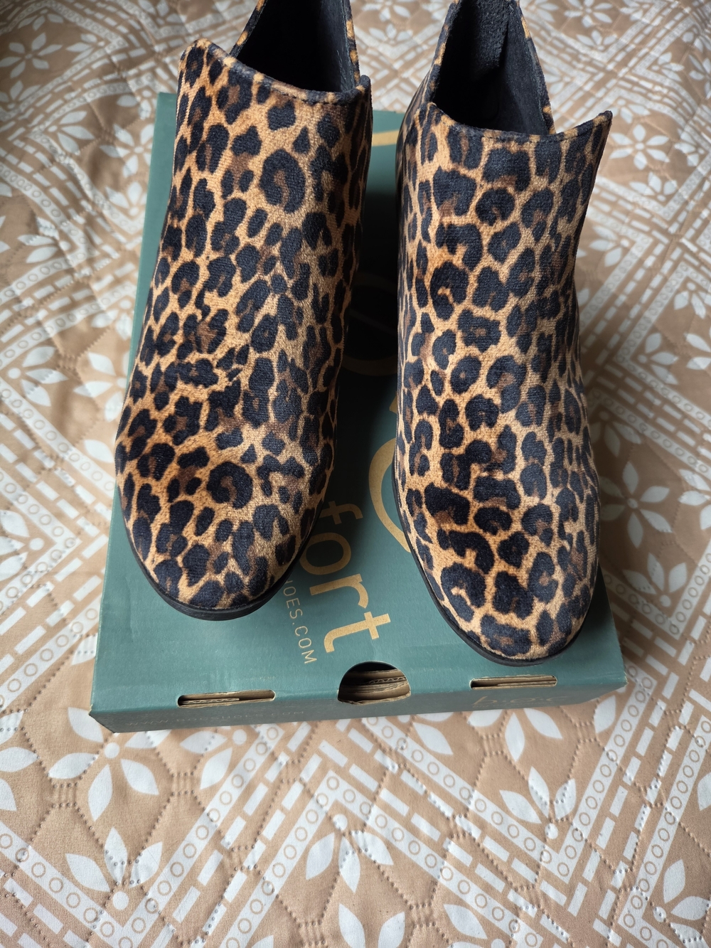 BAMBOO Leopard-Print Slip-On Ankle Booties in Brown and Black